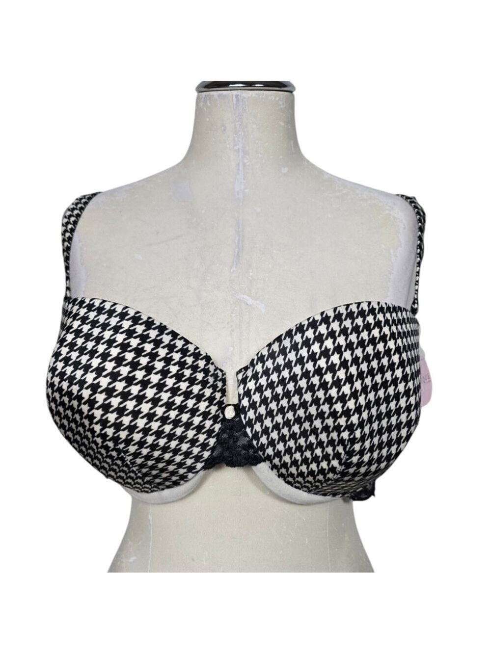 NWT Cacique Black White Houndstooth Smooth Demi Cleavage Enhancing Bra 44DD